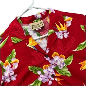 VTG E&K Fashion Hawaiian Shirt Mens L Red Floral Button Up Made In USA Aloha